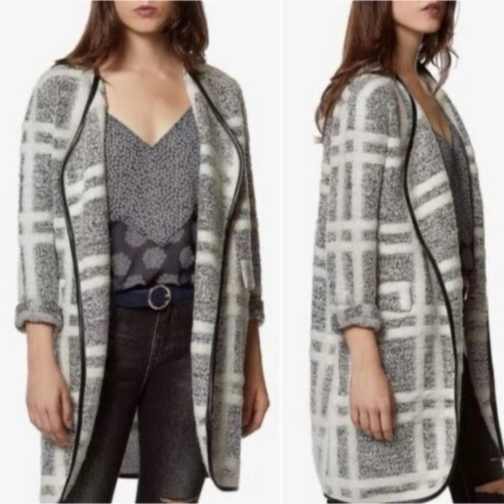 Avec Les Filles Anthropologie Plaid Boucle Knit Cardigan Coat Medium New